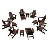 DuroGreen 16-Pc Folding Adirondack Chair Set 8 Chairs 4 Ottomans and 4 Side Tables Made With All-Weather Tangentwood Oversized High End Patio Furniture No Maintenance USA Made Chocolate