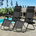 Set of 2 Zero Gravity Chairs Portable Lounge Patio Chairs Folding Zero Gravity Recliner with Pillow & Cup Holder for Patio Poolside Camping Black