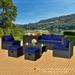 Gymax 8PCS Rattan Patio Sectional Furniture Set w/ Waterproof Cover & Navy Cushions