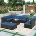 Bistro Patio Sectional Conversation Sets 9 Pieces Outdoor Wicker Patio Furniture Set with 1 Coffee Table Wicker Sofa Sets with 2Pcs Ottoman for Porch Poolside Backyard Garden SS2748