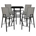 Flash Furniture Brazos Outdoor Dining Set - 4-Person Bistro Set - Brazos Outdoor Glass Bar Table with Gray All-Weather Patio Stools