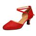 iOPQO Women s Middle Heels Women s Ballroom Tango Latin Salsa Dancing Shoes Sequins Shoes Social Dance Shoe Adult Latin Dance Shoes Red 35
