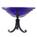 Achla Designs Hand Blown Crackle Glass Garden Birdbath with Tripod Blue