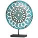 American Art Decor Turquoise Blue Rustic Antique Distressed Metal Mandala Medallion Round Tabletop Art Sculpture - 15 H x 12 L x 3 D