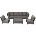 Barbados 6-PC Two-Tone Wicker Sectional Set with 2 Corners in Charcoal Cushion