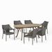GDF Studio Marrion Outdoor Acacia Wood and Wicker 7 Piece Dining Set Gray
