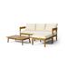 GDF Studio Brooklyn Outdoor Acacia Wood 3 Seater Sofa Chat Set with Ottoman Beige