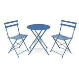 Madison 3 Piece Porch Folding Furniture Set â€“ 2 Bistro Chairs With a Sturdy Round Table - Blue