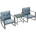 Cherry 3-Piece Backyard Bistro Furniture Set -Two Cushioned Plush Chairs With A Solid Glass Coffee Table - Grey