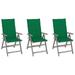 Dcenta 3 Piece Garden Reclining Chair with Green Cushion Backrest Adjustable Outdoor Dining Chairs Acacia Wood Gray for Patio Terrace Poolside 22 x 27.5 x 43.3 Inches (W x D x H)