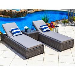 Tuscany 3-Piece Resin Wicker Outdoor Patio Furniture Chaise Lounge Set in Gray w/ Two Chaise Lounge Chairs and Side Table (Half-Round Gray Wicker Polyester Light Gray)