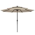 Yescom 10 Ft 3 Tier Patio Umbrella with Solar LED Crank Tilt Button Garden