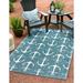 Unique Loom Ahoy Indoor/Outdoor Coastal Rug Teal/Ivory 2 2 x 3 1 Rectangle Solid Print Beach/Nautical Perfect For Patio Deck Garage Entryway