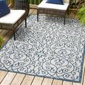 Madrid Vintage Filigree Textured Weave Blue/Cream 4 ft. x 6 ft. Indoor/Outdoor Area Rug