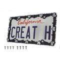 Creathome 3D Shining Daisy Heart License Plate Frame from Pure Zinc Alloy Metal Perfect Plate Holder Matt Black with Sliver Glitter Luminously Heart