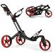 Gymax Foldable 3 Wheels Golf Push and Pull Cart Trolley with Adjustable Handle Brake Red