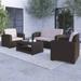 Merrick Lane 4 Piece Chocolate Brown Faux Rattan Patio Furniture Set with 2 Chairs and Love Seat with Removable Beige Cushions and Table