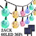 Macgin 2PCS Solar String Lights Outdoor 60 Led 36Ft Crystal Globe Lights with 8 Lighting Modes Waterproof Solar Powered Patio Lights for Garden Yard porch Wedding Party Decor