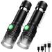 Rechargeable LED Flashlight Super Bright Tactical Flashlights Zoomable 3 Modes Emergencies Waterproof Flashlight with Lanyard Suitable for Daily Household and Outdoor(2 PACK)