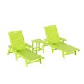 WestinTrends Malibu Double Chaise Lounge with Side Table All Weather Poly Lumber Outdoor Chaise Lounge Chairs with 5 Posistions Backrest Lime Green