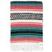 Mexican Blanket Teal Pink Black White Yoga Blanket | Falsa | Beach Blanket | Serape | Outdoor Blanket | Throw Blanket for Bed Couch Van Picnic or Travel