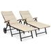 Patiojoy 2PCS Folding Outdoor Rattan Chaise Lounge Chair Cushioned Recliner with Wheels&Cushion