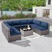 Kullavik Patio Furniture Set 9 Pieces Outdoor Furniture Rattan Wicker Sectional Sofa Set Patio Conversation Set with Thickened Cushions and Glass Coffee Table Navy Blue