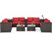 Patiojoy 8-Piece Outdoor Rattan Sectional Loveseat Couch Conversation Sofa Set with Storage Box &Coffee Table Red