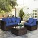 Garden Patio Rattan 4 Pieces Ottoman Wicker Furniture Set with Cushion-Navy