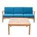 Noble House Perla 4 Piece Outdoor Acacia Wood Sofa Set in Blue