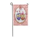 SIDONKU Pink Two Cute Cartoon Owls Baby Beautiful Bird Birthday Garden Flag Decorative Flag House Banner 12x18 inch