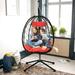 Outdoor Swinging Egg Chair Patio Wicker Hanging Chairs with Stand UV Resistant Hammock Chair with Comfortable Red Cushion Durable Indoor Swing Egg Chair for Garden Backyard L3951