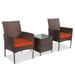 Eval 3 Piece Modern Design Rattan Furniture Set - 2 Durable & Cozy Chairs With a Foldable Coffee Table - Orange