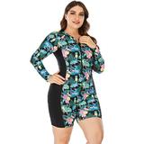 Womens Plus Size Long Sleeve Rash Guard Top Zipper Swimsuit Swim Shirt