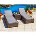 Sorrento 3-Piece Resin Wicker Outdoor Patio Furniture Chaise Lounge Set in Brown w/ Two Chaise Lounge Chairs and Side Table (Flat-Weave Brown Wicker Polyester Light Gray)