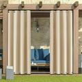 SHANNA 10 Pack Outdoor Curtains for Garden Patio Gazebo Pergola Waterproof Windproof Double Grommet(Top and Bottom) Outdoor Drapes Beige 52*84 in