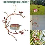 Hummingbird Feeder for Outdoor Decorative Metal Copper Red Berries Branches Art Hanging Ornament for Garden Home New