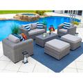 Tuscany 6-Piece M Resin Wicker Outdoor Patio Furniture Lounge Sofa Set in Gray w/Loveseat Two Armchairs Two Ottomans and Coffee Tableâ€¦ (Half-Round Gray Wicker Polyester Light Gray)