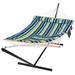 SUNCREAT Cotton Rope Hammock with Stand Quilted Fabric Pad & Detachable Pillow Blue&Green