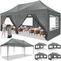 SANOPY Canopy 10 x 20 Pop Up Canopy Tent Heavy Duty Waterproof Adjustable Commercial Instant Canopy Outdoor Party Canopy with 6 Removable Sidewalls Carry Bag 4 Sandbags Gray