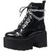 Fashion Chain Goth Platform Boots for Women Lace up Chunky Heeled Studded Combat Motorcycle Ankle Booties