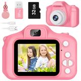 Rirool HD Kids Camera Selfie Camera for Girls 3-12 Video & Photo Digital Camera Toddler Toys Camera with 32GB SD Card - Best Birthday Gift for 3-10 Year Old Girls (Pink)