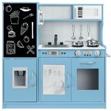 Best Choice Products Pretend Play Kitchen Wooden Toy Set for Kids w/ Telephone Utensils Oven Microwave - Blue