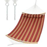 Costway Hammock w/ Pillow Curved Bamboo Spreader Bar Chain Portable Indoor Outdoor Red