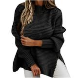 Women Oversized Long Sleeve Sweater Side Slit Solid Color Knit Tops Casual Loose Fit Chunky Pullover Trendy Sweatshirt