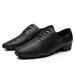 Mens Stylish Round Toe Flats Black Leather Ballroom Morden Latin Jazz Dance Shoe Pu Black leather shoes for Men
