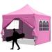 Outdoor Basic 10 x 10 ft Pop-up Tent Folding Instant Frame Canopy Terrace with 4 Sidewalls Super-large Space Waterproof and Sunscreen Picnic Camping Party Wedding Barbecue Tent(Pink)