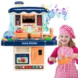 Seenda Little Kitchen Playset Kitchen Toy Set with Realistic Sound & Light Play Sink Cooking Stove Play Food and Kitchen Accessories for Toddlers Kids (Mini Blue)