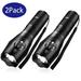 Pack of 2 Tactical Flashlights 800 Lumen Ultra Bright XML-T6 LED Flashlight with 5 Modes Zoomable Waterproof Handheld Small Flashlight for Outdoor Camping Fishing and Hunting (Black)