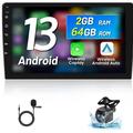 Podofo 2+64G Universal 9 Double Din Car Stereo Radio Wireless Carplay Android Auto Mirror Link Touch Screen 1080P Car Multimedia Player Bluetooth USB WIFI GPS FM Microphone&AHD Backup Camera